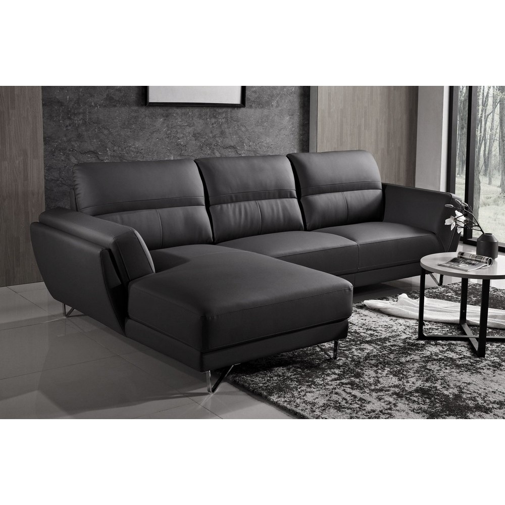 Canapé d'angle en cuir buffle italien de luxe 5 places COSTES noir, angle gauche