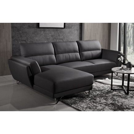 Canapé d'angle en cuir buffle italien de luxe 5 places COSTES noir, angle gauche