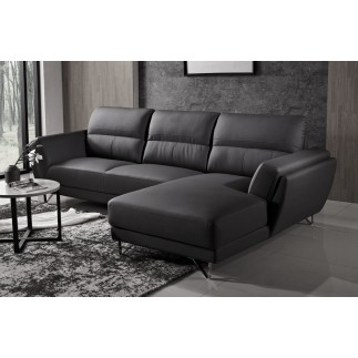 Canapé d'angle en cuir buffle italien de luxe 5 places COSTES, noir, angle droit