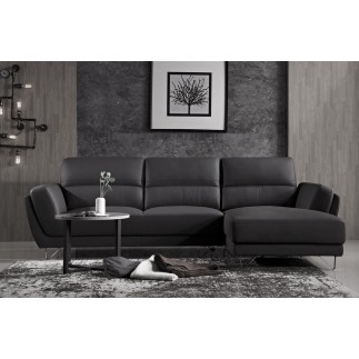 Canapé d'angle en cuir buffle italien de luxe 5 places COSTES, noir, angle droit