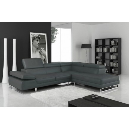2eme paiement de la commande: Canapé d'angle en cuir italien 5/6 places - petit george, gris foncé, angle gauche, 6x sans frais,