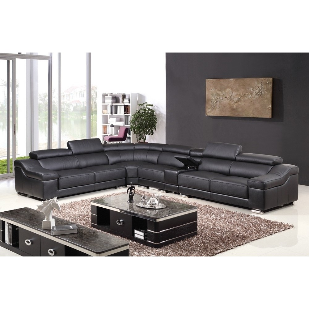 Canapé d'angle en cuir buffle italien de luxe 7 places LONDRES noir, angle gauche Canapé d'angle en cuir buffle italien de luxe 7 places LONDRES noir, angle gauche