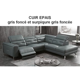 Récapitulatif: Canapé d'angle avec un relax électrique en cuir EPAIS buffle italien de luxe 6 places REVOLAX gris foncé, surpiqu