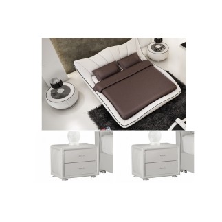 2EME PAIEMENT DE LA COMMANDE: Lit en cuir italien de luxe luxen, blanc, 180x200, 2X Chevet de belle qualité sandy, blanc, 6x san
