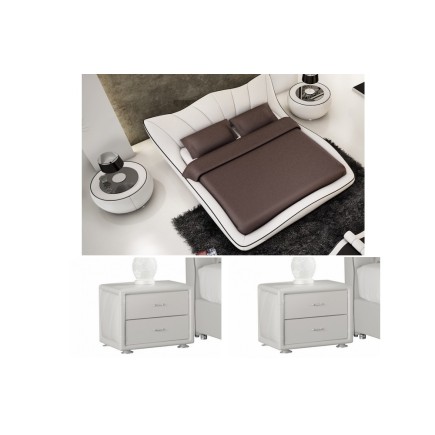 2EME PAIEMENT DE LA COMMANDE: Lit en cuir italien de luxe luxen, blanc, 180x200, 2X Chevet de belle qualité sandy, blanc, 6x san