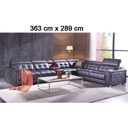 Paiement solde: Canapé d'angle en cuir de buffle italien de luxe, 6/7 places, prestigia, sans la tablette, personnalisé sur dema