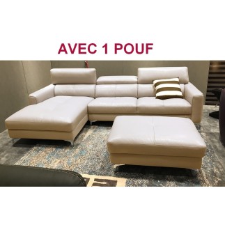 2eme paiement de la commande: Canapé d'angle en cuir buffle italien de luxe 5 places armano, beige, angle gauche, pouf en cuir d