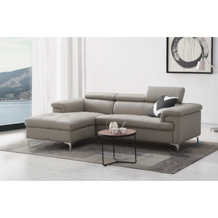 - Canapé d'angle en cuir italien de luxe 5 places DILO, gris clair, angle gauche
