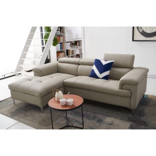 - Canapé d'angle en cuir italien de luxe 5 places DILO, beige, angle gauche
