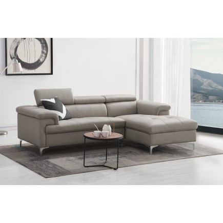 Canapé d'angle en cuir italien de luxe 5 places DILO, GRIS CLAIR, angle droit