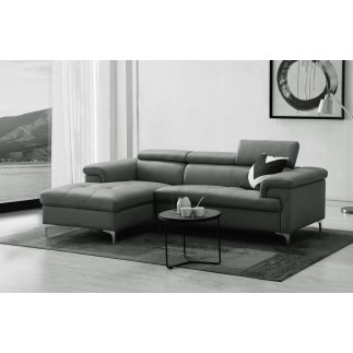 - Canapé d'angle en cuir buffle italien de luxe 5 places DILO, gris foncé, angle gauche