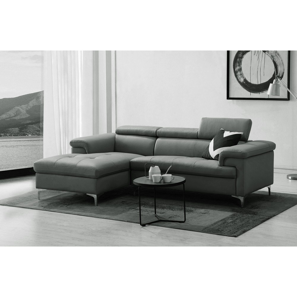 - Canapé d'angle en cuir buffle italien de luxe 5 places DILO, gris foncé, angle gauche - Canapé d'angle en cuir buffle italien de luxe 5 places DILO, gris foncé, angle gauche