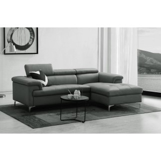 Canapé d'angle en cuir italien de luxe 5 places DILO, gris foncé, angle droit