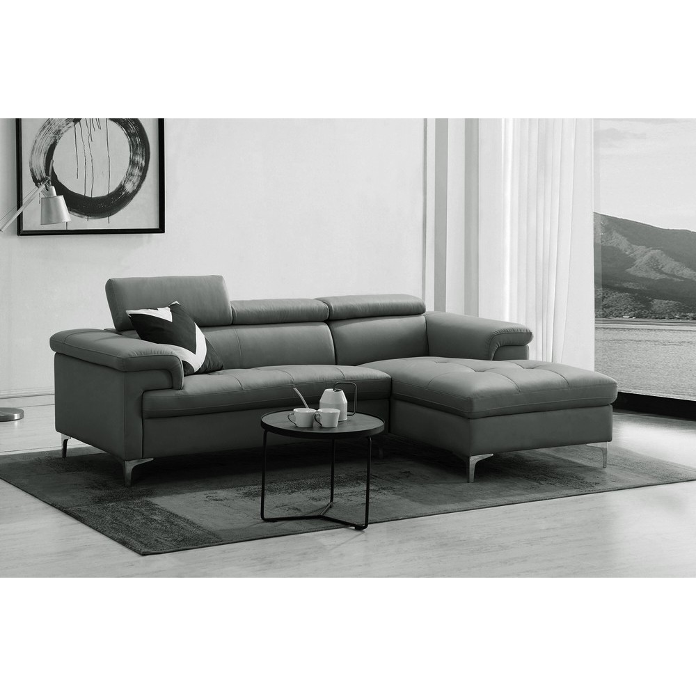 Canapé d'angle en cuir italien de luxe 5 places DILO, gris foncé, angle droit Canapé d'angle en cuir italien de luxe 5 places DILO, gris foncé, angle droit