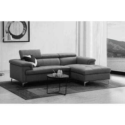 Canapé d'angle en cuir italien de luxe 5 places DILO, gris foncé, angle droit