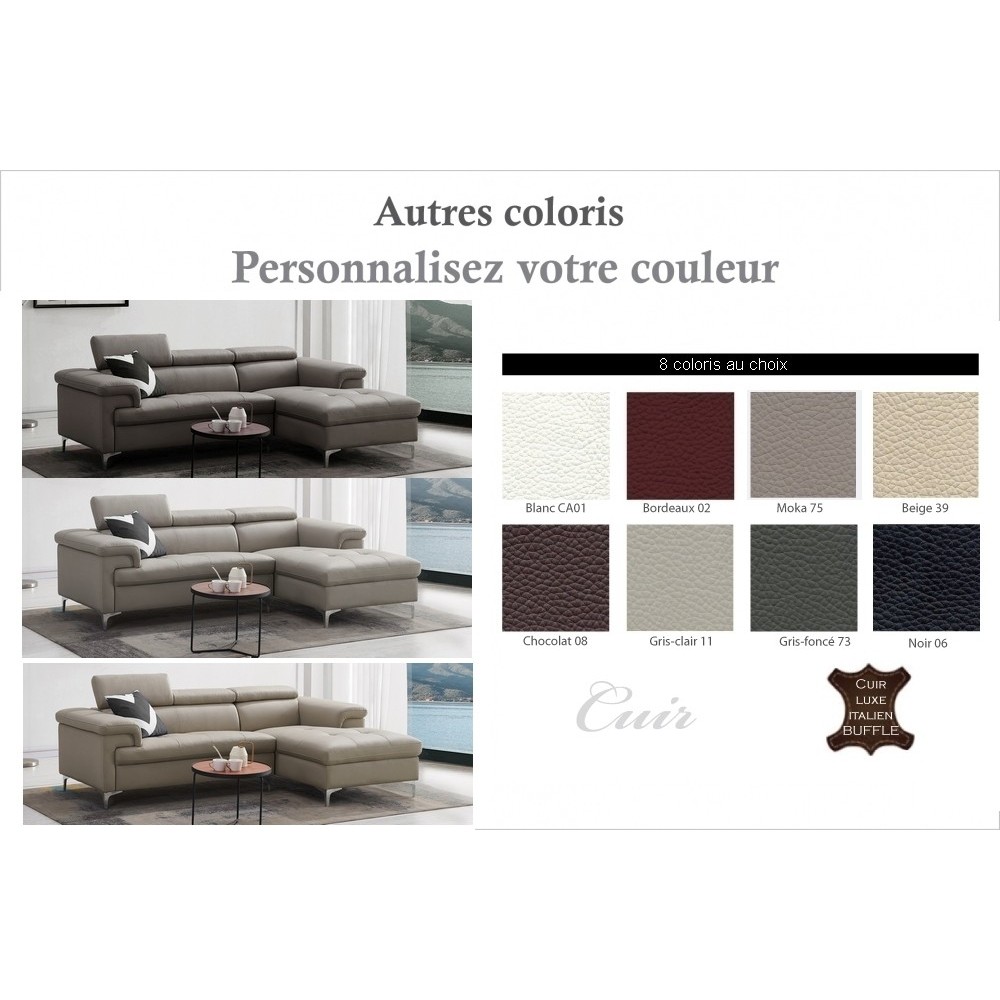 Canapé d'angle en cuir italien de luxe 5 places DILO, couleur personnalisée, angle droit Canapé d'angle en cuir italien de luxe 5 places DILO, couleur personnalisée, angle droit
