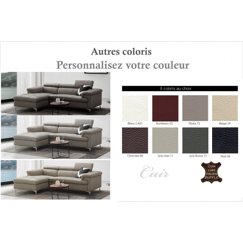 - Canapé d'angle en cuir italien de luxe 5 places DILO, couleur personnalisée, angle gauche - Canapé d'angle en cuir italien de luxe 5 places DILO, couleur personnalisée, angle gauche