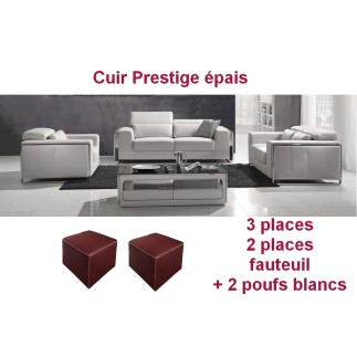 3ème Paiement et solde: Ensemble LUXY cuir haut de gamme italien Buffle, Vénésetti; 3 places + 2 places + fauteuil. Cuir Prestig