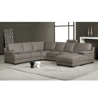 2EME paiement de la commande: Canapé d'angle en cuir italien 6/7 places mister, gris clair, angle gauche, 6x sans frais, total d