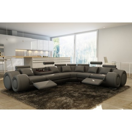 1er paiement de la commande: Canapé d'angle en cuir italien 7 places excelia, gris foncé. 2 poufs offerts, 6x sans frais, total