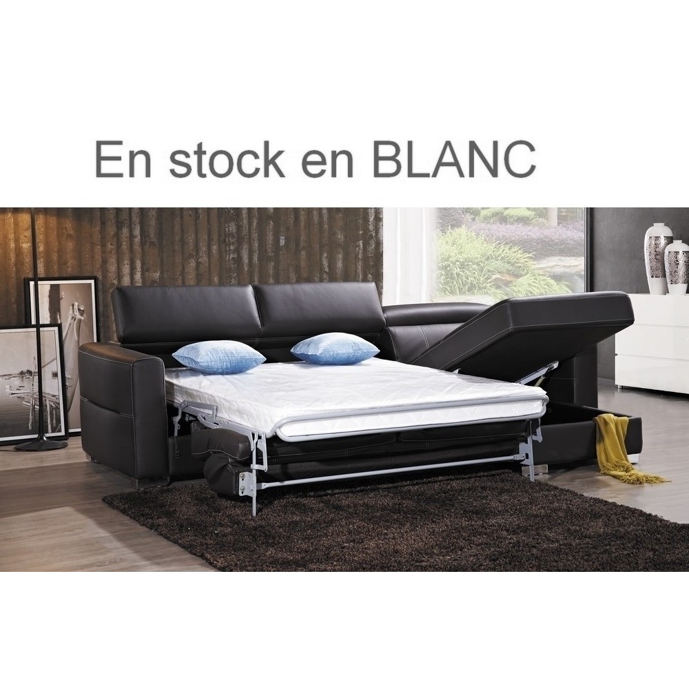 Canapé d'angle convertible en cuir de buffle italien de luxe 5 places ANTHONY, BLANC, angle droit, angle gauche