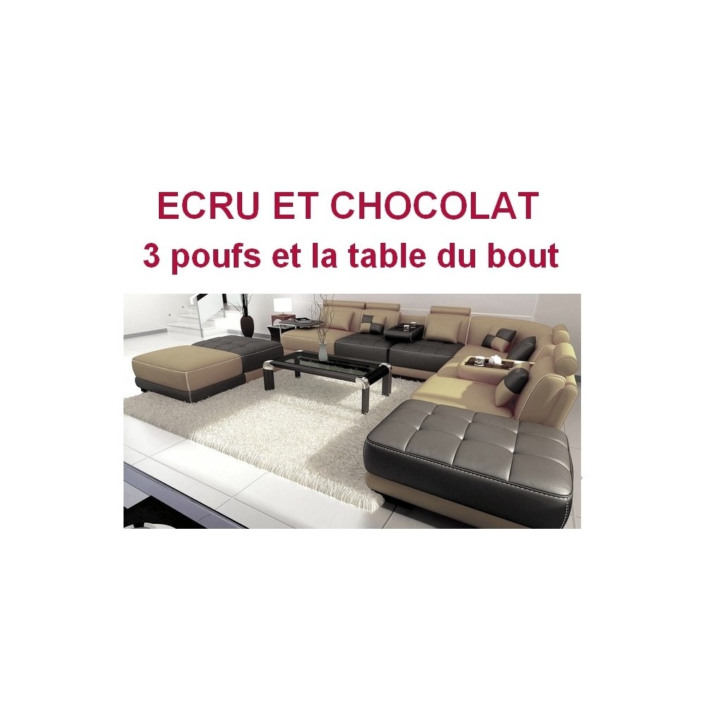 Solde de paiement de la commande: Canapé d'angle SCANDINAVIE en cuir haut de gamme italien Ecru N°435 Chocolat N°505 Angle inver