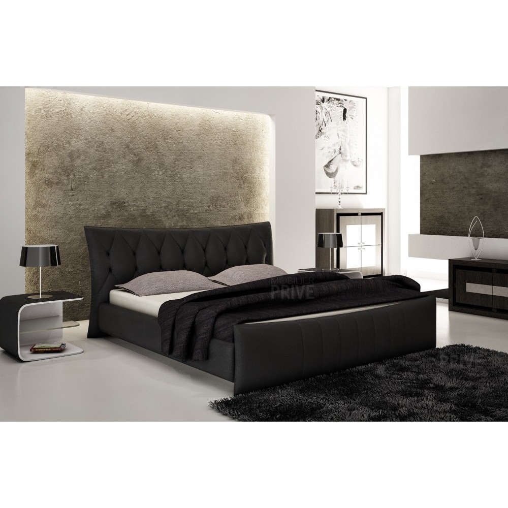 Lit en cuir italien de luxe CAMILLE, noir, 160x200 Lit en cuir italien de luxe CAMILLE, noir, 160x200