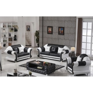 Ensemble canapé 3 places et 2 places et fauteuil en cuir italien cachette LUXOR, noir et blanc