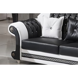 Ensemble canapé 3 places et 2 places et fauteuil en cuir italien cachette LUXOR, noir et blanc