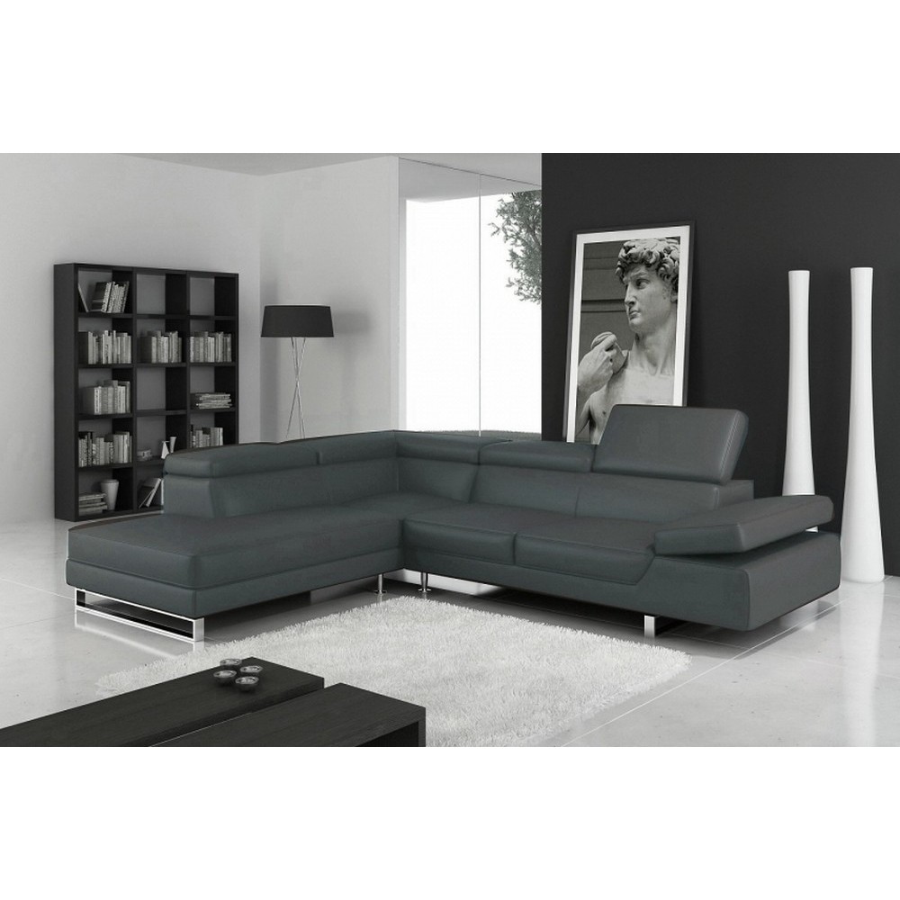 1er paiement de la commande : Canapé d'angle en cuir italien 5/6 places - petit george, gris foncé, angle gauche, 6x sans frais,
