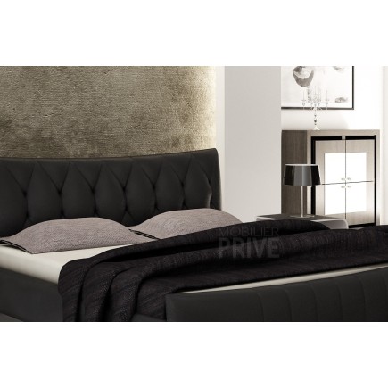 Lit en cuir italien de luxe CAMILLE, noir, 160x200