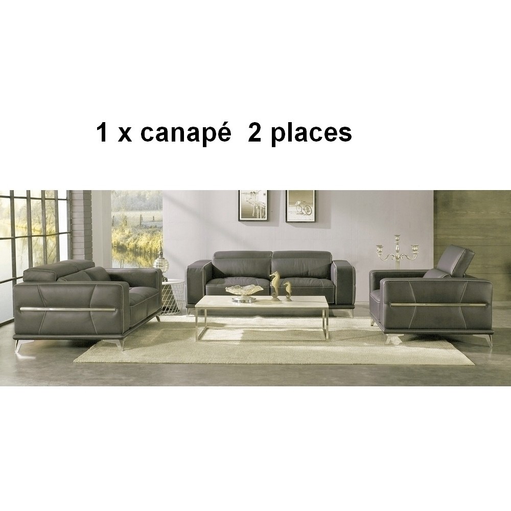 Canapé 2 places en cuir italien buffle VEGA, gris foncé avec surpiqure personnalisée Canapé 2 places en cuir italien buffle VEGA, gris foncé avec surpiqure personnalisée