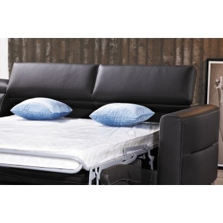 .Canapé d'angle convertible en cuir de buffle italien de luxe 5 places ANTHONY, chocolat, surpiqure chocolat, angle gauche