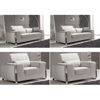 Paiement en 4x par Paypal, Commande composée de 2 Canapés 3 places et de 2 fauteuils une place en cuir italien buffle luxy, blan