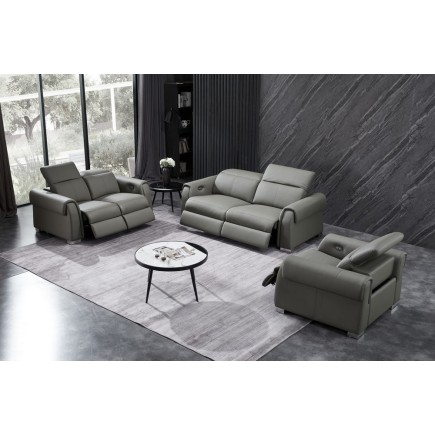 Ensemble avec 5 relax électriques; Canapé 3 places et 2 places et fauteuil 1 place en cuir italien buffle TOPRELAX, gris foncé
