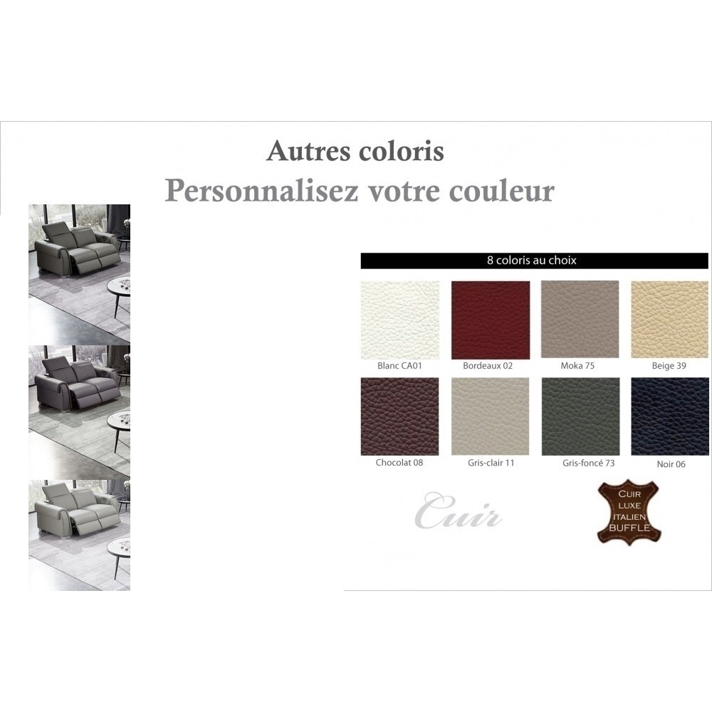 Canapé 2 places avec 2 relax électriques en cuir italien buffle TOPRELAX, couleur personnalisée Canapé 2 places avec 2 relax électriques en cuir italien buffle TOPRELAX, couleur personnalisée