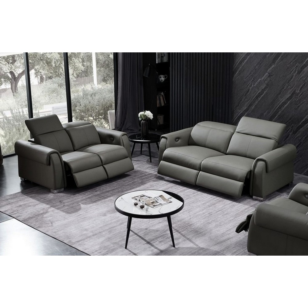 Ensemble avec 4 relax électriques, Canapé 3 places et 2 places en cuir italien buffle TOPRELAX, gris foncé Ensemble avec 4 relax électriques, Canapé 3 places et 2 places en cuir italien buffle TOPRELAX, gris foncé