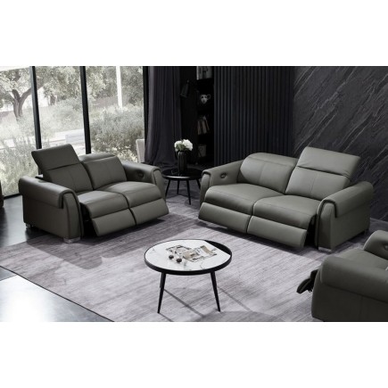 Ensemble avec 4 relax électriques, Canapé 3 places et 2 places en cuir italien buffle TOPRELAX, gris foncé