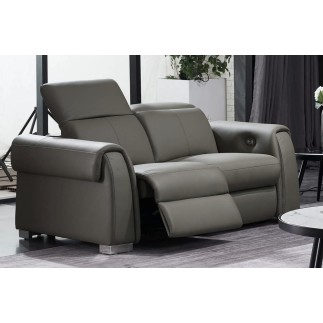 Canapé 2 places avec 2 relax électriques en cuir italien buffle TOPRELAX, gris foncé