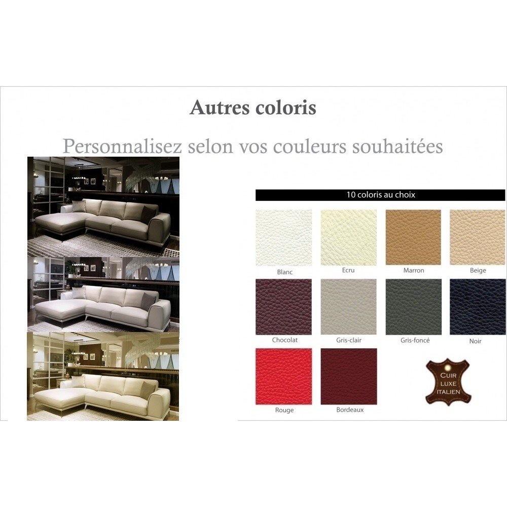 - Canapé d'angle en cuir italien 5 places ENZO, couleur personnalisée, angle gauche - Canapé d'angle en cuir italien 5 places ENZO, couleur personnalisée, angle gauche