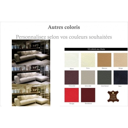 Canapé d'angle en cuir italien 5 places ENZO, couleur personnalisée, angle droit