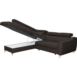 - Canapé d'angle convertible en cuir italien de luxe 5 places ASTRID, chocolat, angle gauche