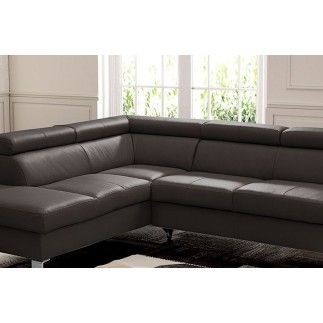 - Canapé d'angle convertible en cuir italien de luxe 5 places ASTRID, chocolat, angle gauche