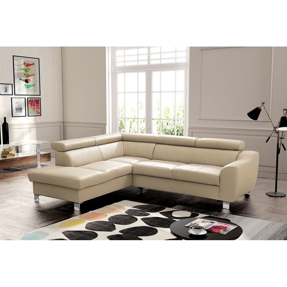 - Canapé d'angle convertible en cuir italien de luxe 5 places ASTRID, beige, angle gauche - Canapé d'angle convertible en cuir italien de luxe 5 places ASTRID, beige, angle gauche