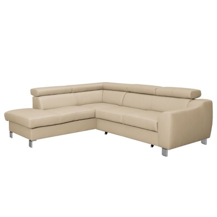 - Canapé d'angle convertible en cuir italien de luxe 5 places ASTRID, beige, angle gauche