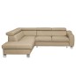 - Canapé d'angle convertible en cuir italien de luxe 5 places ASTRID, beige, angle gauche - Canapé d'angle convertible en cuir italien de luxe 5 places ASTRID, beige, angle gauche