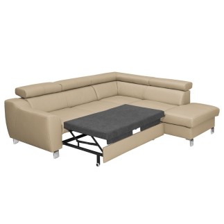 Canapé d'angle convertible en cuir italien de luxe 5 places ASTRID, beige, angle droit