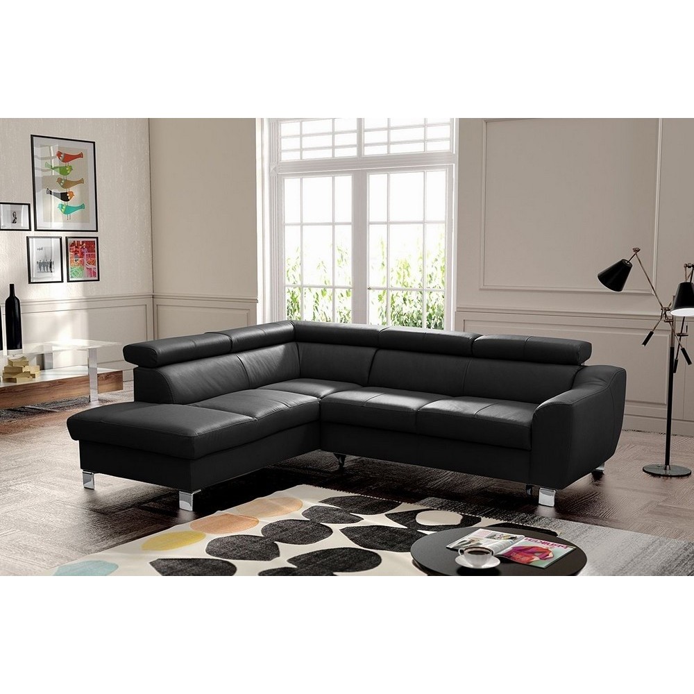 Canapé d'angle convertible en cuir italien de luxe 5 places ASTRID, noir, angle gauche