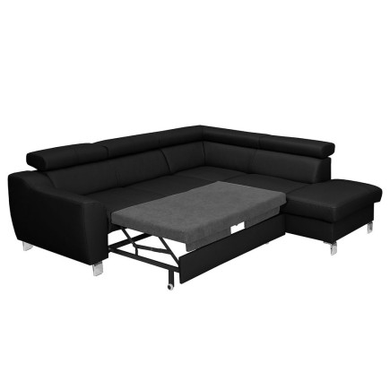 Canapé d'angle convertible en cuir italien de luxe 5 places ASTRID, noir, angle droit