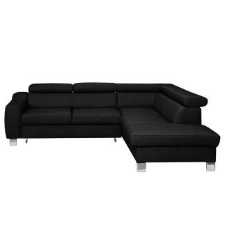 Canapé d'angle convertible en cuir italien de luxe 5 places ASTRID, noir, angle droit